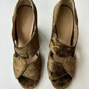 CAbi Olive Green Velvet Wedge Sandals